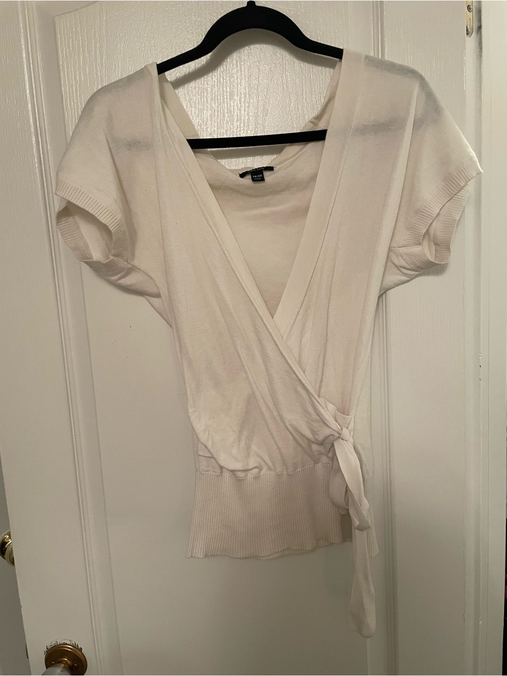 White Wrap Short-Sleeve Knit Top